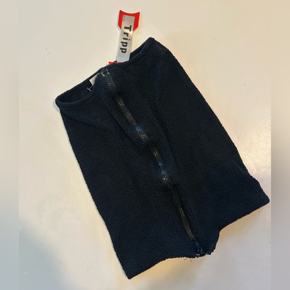 TRIPP NYC VINTAGE Y2K BLACK STRETCH MINI SKIRT WITH FULL FRONT ZIPPER BNWT